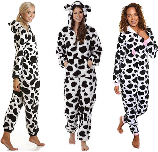 Cow print onesie pajamas for adults