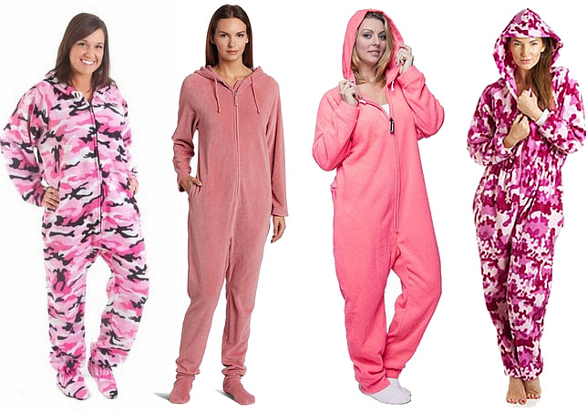 Womens pink one-piece pajamas - b